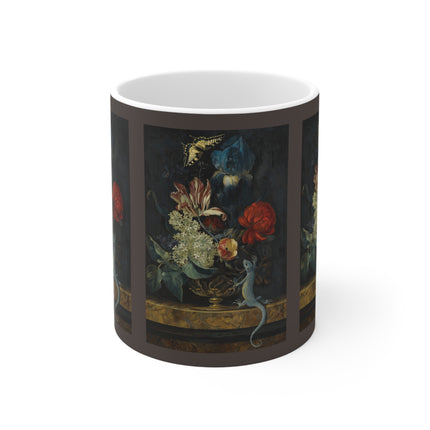 A Still Life with Tulips and Other Flowers in a Vase on a Marble Ledge by Willem van Aelst Ceramic Mug 11oz