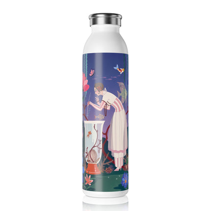 🐠🌸 The Lady Of The Underwater Garden Slim Water Bottle – Art Deco Aquatic Floral Whimsy