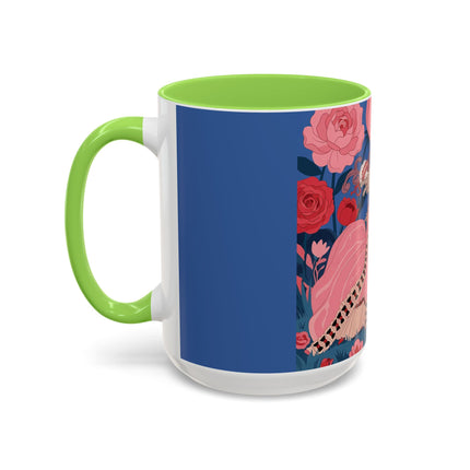 The Lady And The Scarlet Macaw Colorful Mugs – Art Deco Floral Elegance
