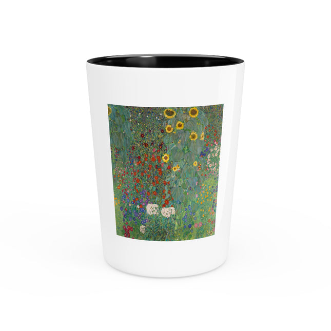 Farm Garden with Sunflowers by Gustav Klimt Ceramic Shot Glass