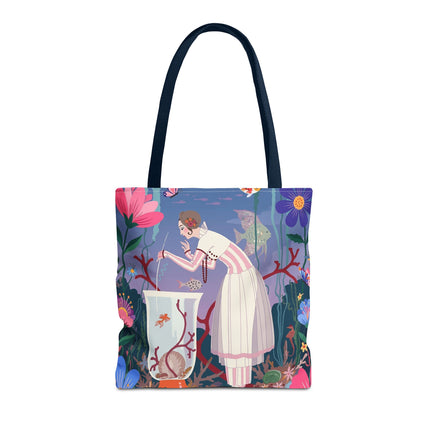 🐠🌸 The Lady Of The Enchanted Aquarium Tote Bag – Art Deco Garden Fantasy