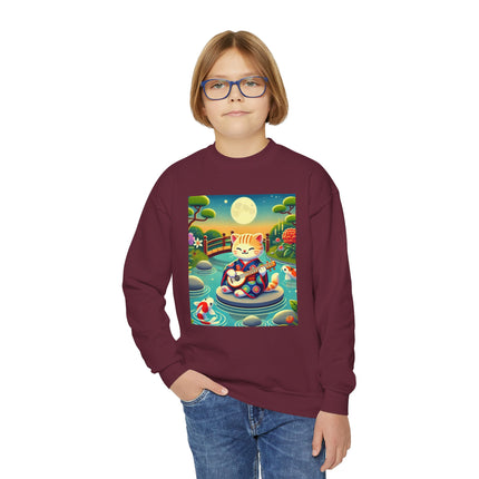 Melodic Kitten by the Koi Pond Youth Crewneck Sweatshirt – Harmony, Joy & Whimsical Charm