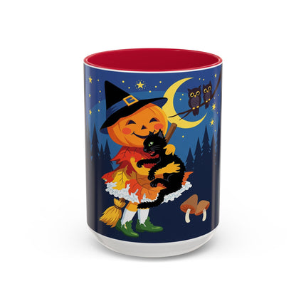 🎃🐈‍⬛ The Little Pumpkin Witch And Her Black Cat Colorful Mug – Whimsical Halloween Charm