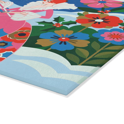 🌺❄️ The Lady Of The Enchanted Snow Glass Cutting Board – Art Deco Holiday Fantasy
