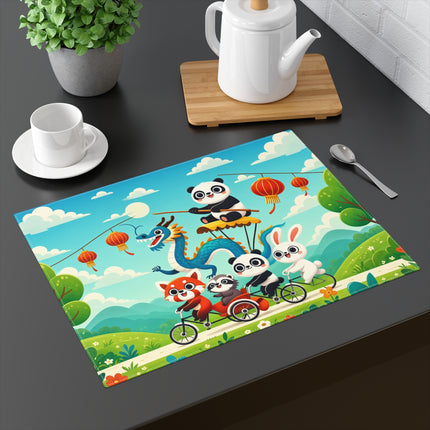 🚲🐼 Rolling Along Together Placemat – Whimsical Animal Bicycle Adventure
