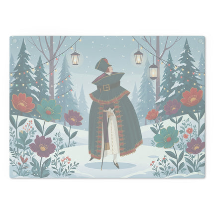 🏮❄️ The Winter Lantern Promenade Glass Cutting Board – Art Deco Holiday Fantasy