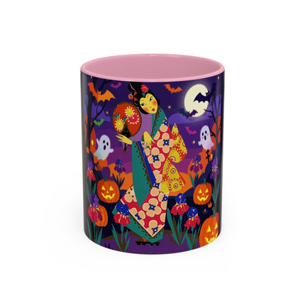 🌙🎃 The Moonlit Garden Masquerade Colorful Mug – Floral Halloween Charm