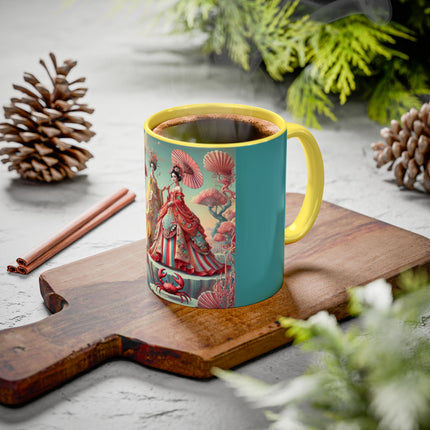 Cherry Blossom Courtesans & Crimson Crab Colorful Mug – Imperial Elegance & Playful Charm