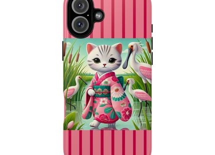 Geisha Kitten Strolls Among the Spoonbills Phone Cases