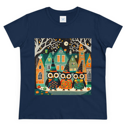 Night of the Trick-or-Treating Owlets Women's Midweight Cotton Tee