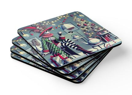 Whimsical Christmas Tea Party Corkwood Coaster Set
