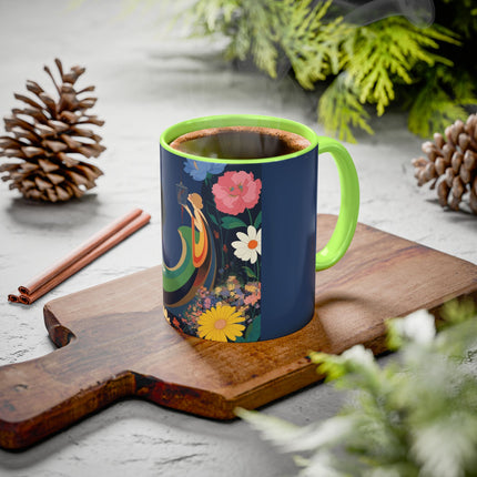 The Lady And The Crimson Moonbird Colorful Mugs – Art Deco Whimsical Garden Elegance