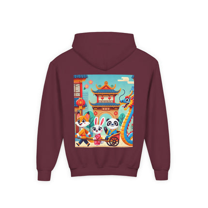 Lantern Street Dragon Parade Youth Hooded Sweatshirt – Festive Lights & Storybook Magic