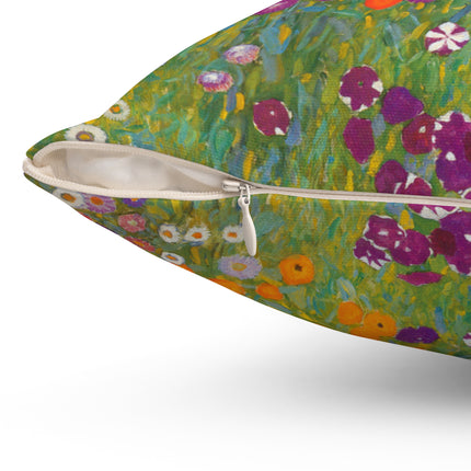Cottage Garden by Gustav Klimt Spun Polyester Square Pillow