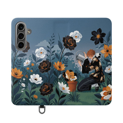 🌹💧 The Midnight Garden Keeper Flip Case – Art Deco Floral Fantasy