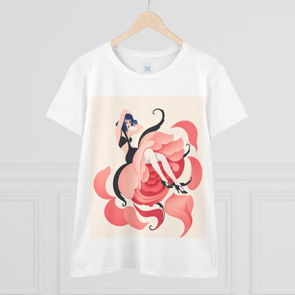 🌹🖤 The Lady Of The Blushing Rose Cotton Tee – Art Deco Fashion Illustration