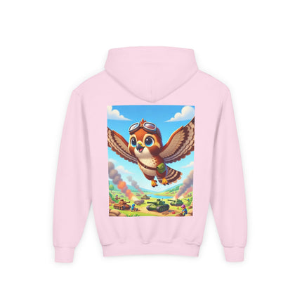Red-Tailed Hawk in Battle Youth Hooded Sweatshirt – Flight, Courage & High-Flying Adventure