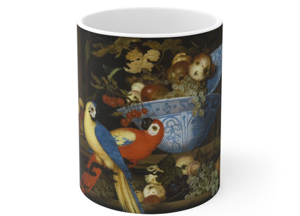 Fruit Still Life With Two Parrots by Balthasar van der Ast Ceramic Mug 11oz