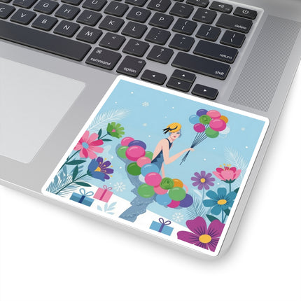 🎈❄️ The Lady Of The Winter Celebration Kiss-Cut Sticker – Art Deco Holiday Fantasy