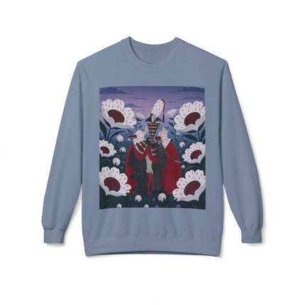 🎭🌹 The Crimson Garden Masquerade Midweight Crewneck Sweatshirt – Art Deco Floral Fantasy