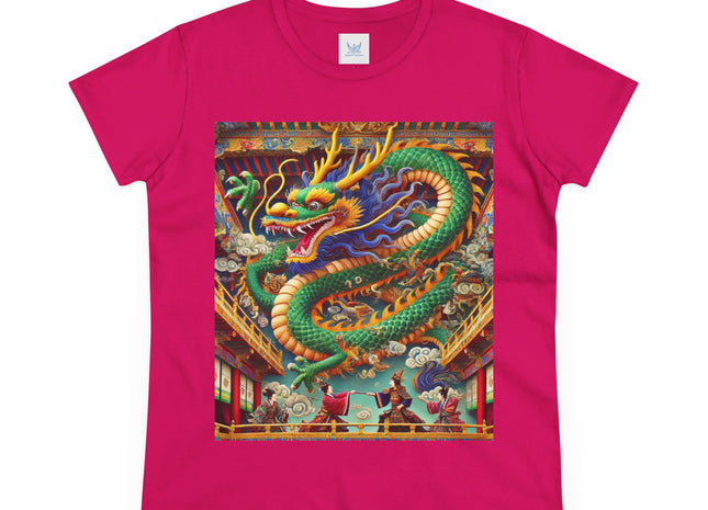 Tibetan Dragon Over Kabuki Duel Women's Midweight Cotton Tee