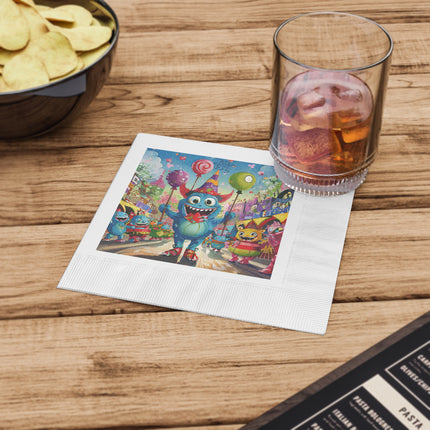 Monster Parade Madness White Coined Napkins