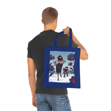 🎁🌺 The Christmas Gift Garden Stroll Cotton Tote Bag – Art Deco Holiday Elegance
