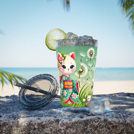 Geisha Kitten and the Dandelion Wish Sunsplash Tumbler with Straw, 16oz