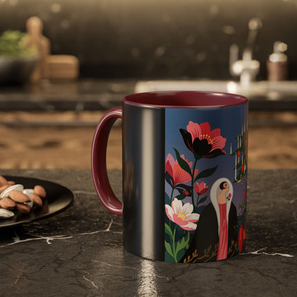 🌹🎄 The Lady Of The Candlelit Rose Tree Colorful Mug – Art Deco Christmas Garden