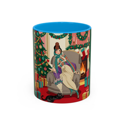 🖤🔥 The Lady Of The Christmas Hearth Colorful Mug – Art Deco Holiday Elegance