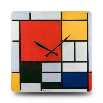 Composition with Red, Yellow, Blue, and Black by Piet Mondrian Acrylic Wall Clock, Round and Square