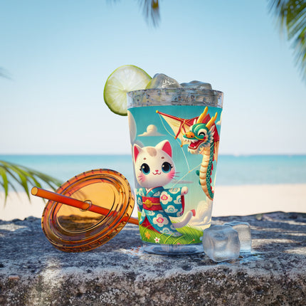 Geisha Kitten and the Dragon Kite Sunsplash Tumbler with Straw, 16oz