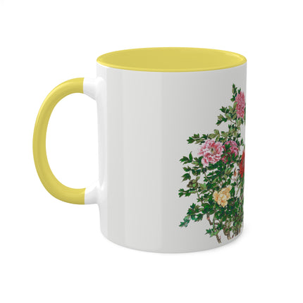 Peonies and Birds by Okamoto Shuki Colorful Mugs, 11oz