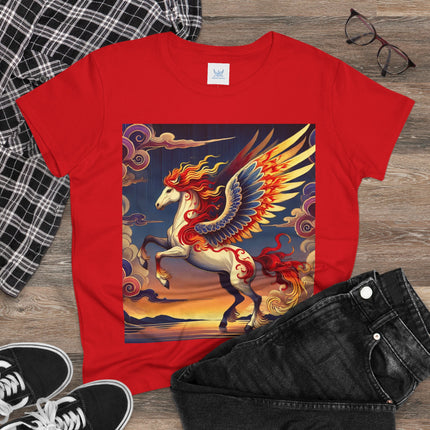 Flame-Winged Horse at Sunset Cotton Tee