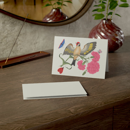 Goldfinch & Pink Flowers Greeting Card – Vibrant Joy & Springtime Charm