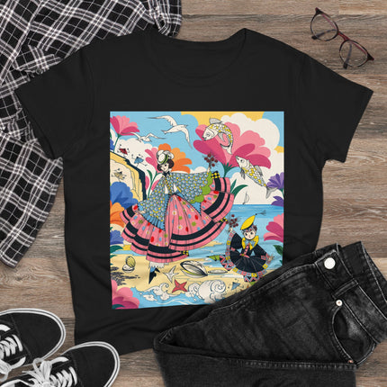 🐚🐟 The Seaside Fantasy Cotton Tee – Art Deco Ocean Whimsy
