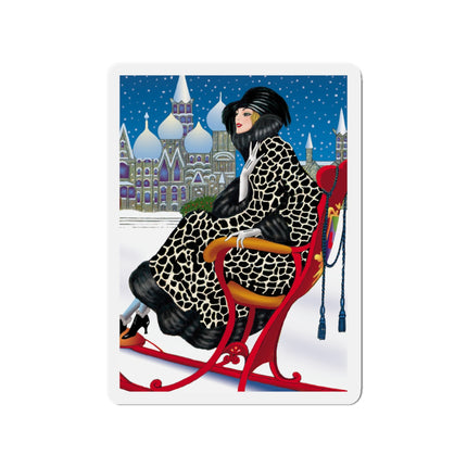 Elegant Winter Woman in Sleigh Die-Cut Magnets (5 Sizes)