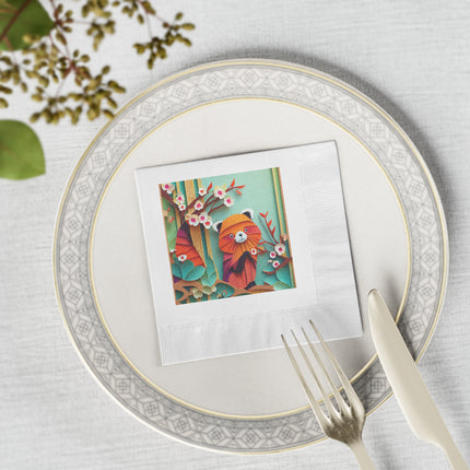 A Playful Red Panda White Coined Napkins