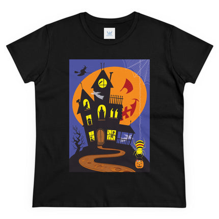 Halloween Night at the Haunted House Women's Midweight Cotton Tee