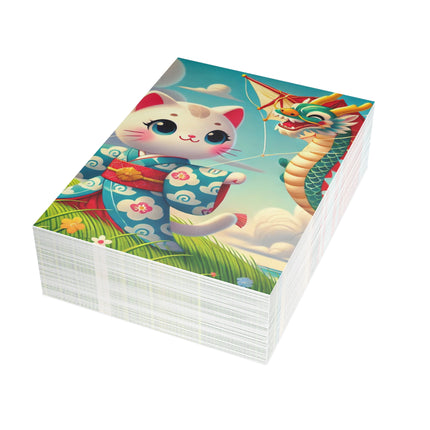 Geisha Kitten and the Dragon Kite Postcard Bundles (envelopes included) - Bundles of 10, 30, 50 Pieces