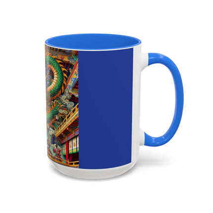 Tibetan Dragon Over Kabuki Duel Colorful Mugs (11oz, 15oz)