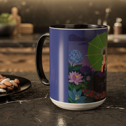 The Lady Of The Moonlit Needlework Colorful Mugs – Art Deco Crafting Elegance