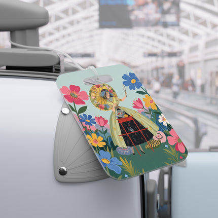 🌸🪞 The Floral Parasol Reflection Luggage Tag – Art Deco Garden Fantasy