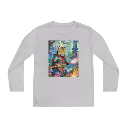 Cyberpunk Leopard Youth Long Sleeve Competitor Tee – Neon Magic & Futuristic Adventure