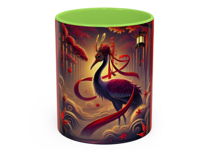 Regal Crimson Crane in the Autumn Mist Colorful Mugs (11oz, 15oz)