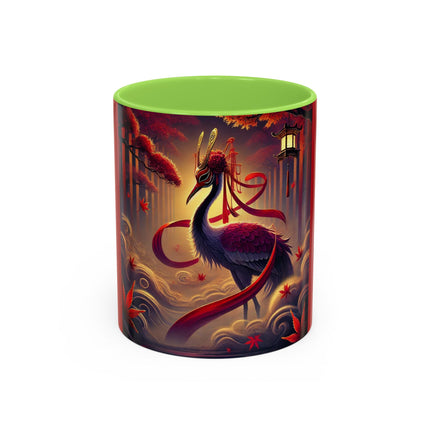 Regal Crimson Crane in the Autumn Mist Colorful Mugs (11oz, 15oz)
