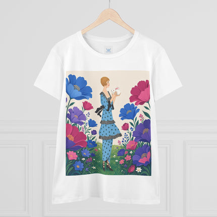 🐇🌺 The Little Rabbit Garden Cotton Tee – Art Deco Floral Whimsy