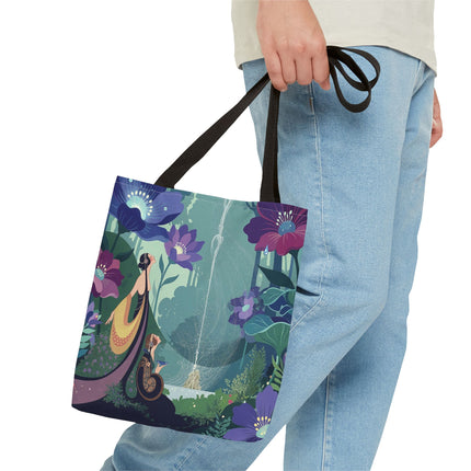 💧🌺 The Lady Of The Enchanted Fountain Tote Bag – Art Deco Garden Fantasy