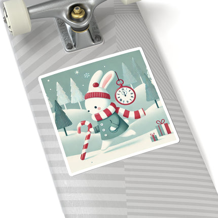 Candy Cane Timekeeper Bunny Kiss-Cut Stickers (4 Sizes)