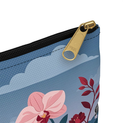 🌸🖤 The Striped Orchid Promenade Accessory Pouch – Art Deco Floral Fashion